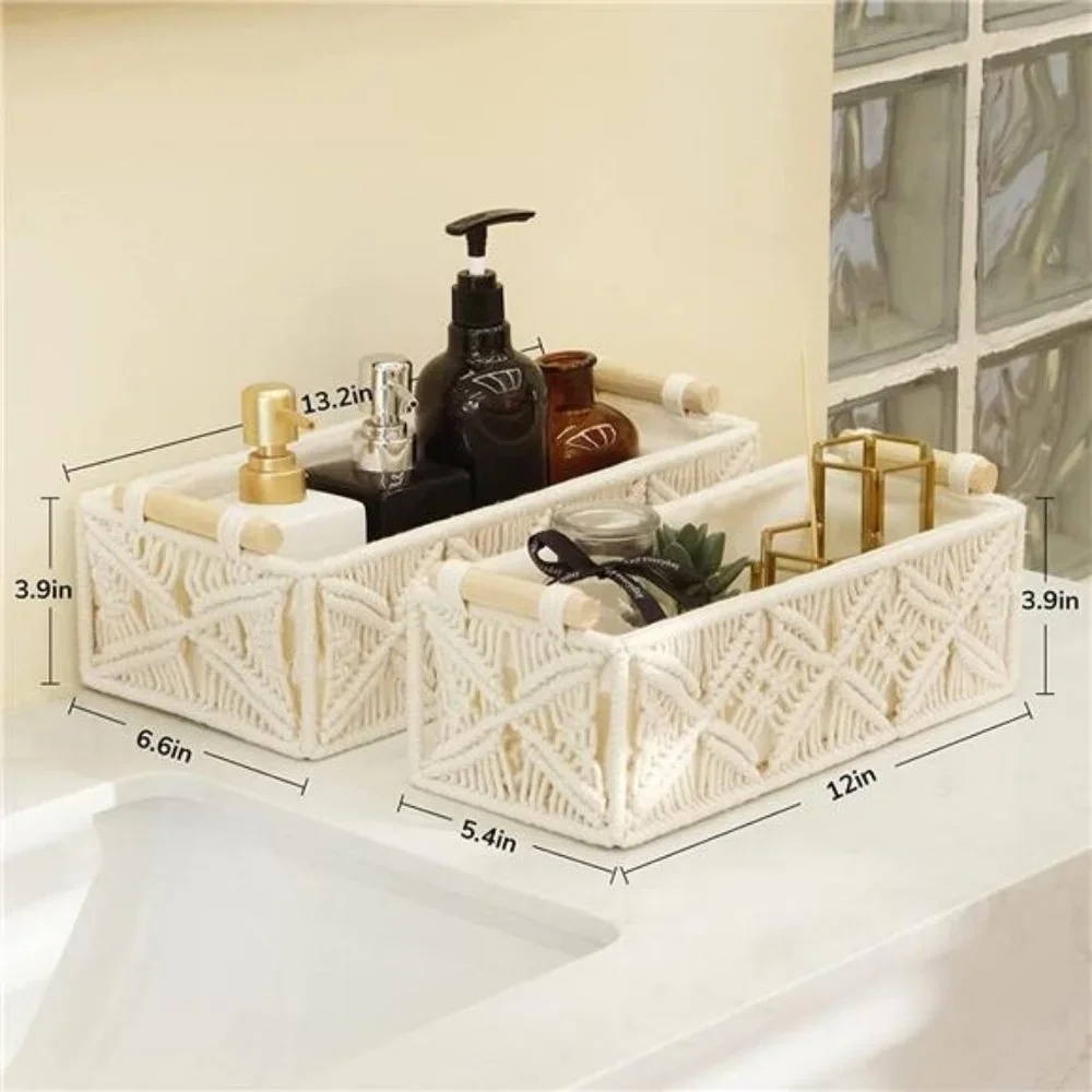 Storage Basket for Toilet Paper, Small Decorative Shelf Basket, Set of 2, Beige